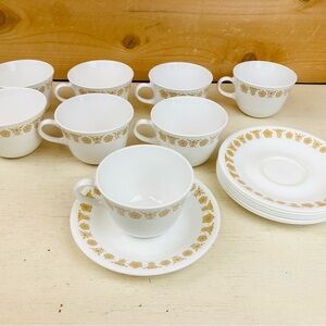 Corningware Corelle Butterfly Gold tea cups and saucers Mug Set 1970s